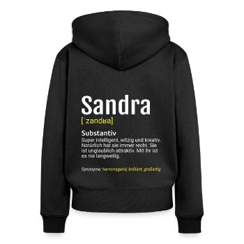 Sandra Name Definition - Frauen Premium Bio Zip Hoodie - Schwarz - Hinten - Julia (174cm)