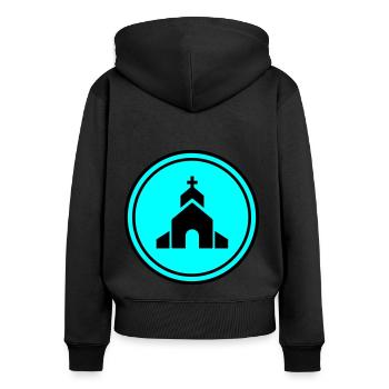 Kirche glaube - Frauen Premium Bio Zip Hoodie - Schwarz - Hinten - Julia (174cm)