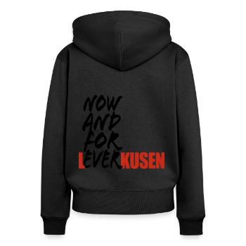 Maintenant et pour toujours Leverkusen - Dicton - Sweat à capuche zippé Premium bio Femme - noir - Dos - Julia (174cm)