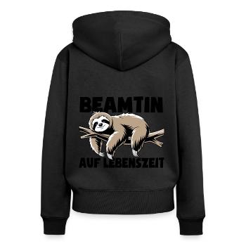 Faultier Beamtin auf Lebenszeit - Spruch - Frauen Premium Bio Zip Hoodie - Schwarz - Hinten - Julia (174cm)