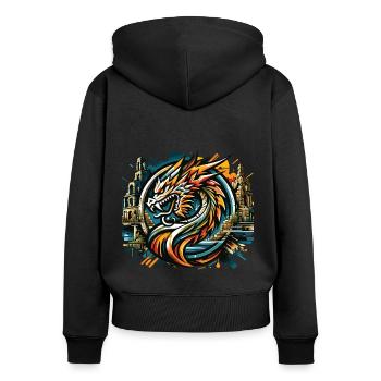 Drache Drachenkopf Logo Ruine Drachenfels - Frauen Premium Bio Zip Hoodie - Schwarz - Hinten - Julia (174cm)
