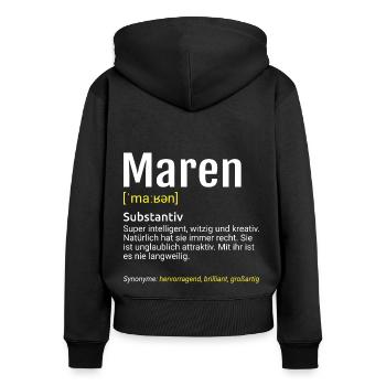 Maren Name Definition - Frauen Premium Bio Zip Hoodie - Schwarz - Hinten - Julia (174cm)