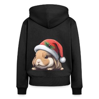 Lapin de Pâques avec chapeau de Noël - Sweat à capuche zippé Premium bio Femme - noir - Dos - Julia (174cm)