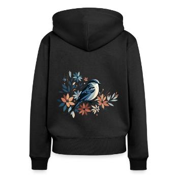 Little Bird with Flowers - Women's Premium Organic Zip Hoodie - black - Back - Julia (174cm)