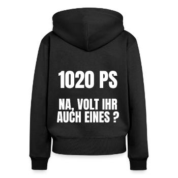 1020 PS Elektroauto Spruch / VOLT ihr auch eines? - Frauen Premium Bio Zip Hoodie - Schwarz - Hinten - Julia (174cm)