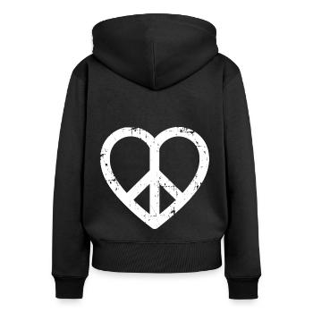 Peace Herz Peace Sign Love Vintage - Frauen Premium Bio Zip Hoodie - Schwarz - Hinten - Julia (174cm)