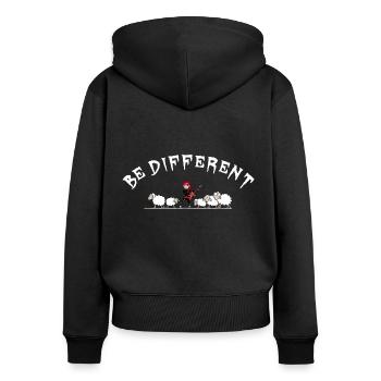 Schaf - sei anders - Hardrockschaf - Frauen Premium Bio Zip Hoodie - Schwarz - Hinten - Julia (174cm)