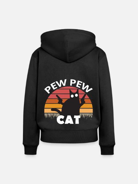 Pew Pew Funny Cat - Frauen Premium Bio Zip Hoodie - Schwarz