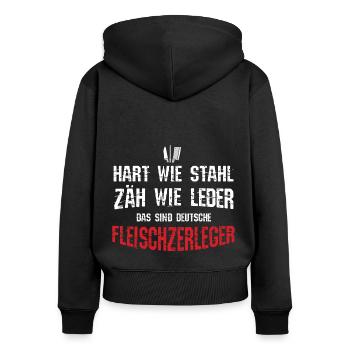 Metzger - Frauen Premium Bio Zip Hoodie - Schwarz - Hinten - Julia (174cm)