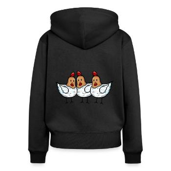 3 poulets gang - Sweat à capuche zippé Premium bio Femme - noir - Dos - Julia (174cm)