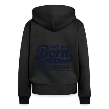 Born in GDR 1955 - Geburtstag - Ossi Geschenk - Frauen Premium Bio Zip Hoodie - Schwarz - Hinten - Julia (174cm)