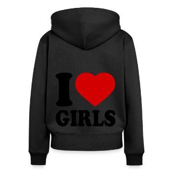 I love girls - Sweat à capuche zippé Premium bio Femme - noir - Dos - Julia (174cm)