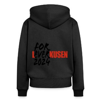 For Ever Leverkusen - J’aime Leverkusen - Dicton - Sweat à capuche zippé Premium bio Femme - noir - Dos - Julia (174cm)