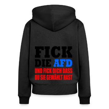 fick die afd - Frauen Premium Bio Zip Hoodie - Schwarz - Hinten - Julia (174cm)
