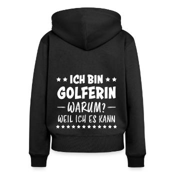 Golferin Minigolf Golf Spruch Golferin Geschenk - Frauen Premium Bio Zip Hoodie - Schwarz - Hinten - Julia (174cm)