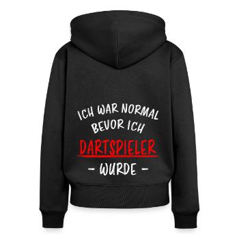 Dartspielerin Witz Spruch Darts Dartpfeil Geschenk - Frauen Premium Bio Zip Hoodie - Schwarz - Hinten - Julia (174cm)