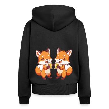Fuchs Comic Bier Lustig Saufen - Frauen Premium Bio Zip Hoodie - Schwarz - Hinten - Julia (174cm)