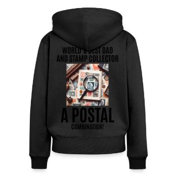 Timbre-poste vintage Collector Papa Philatéliste - Sweat à capuche zippé Premium bio Femme - noir - Dos - Julia (174cm)