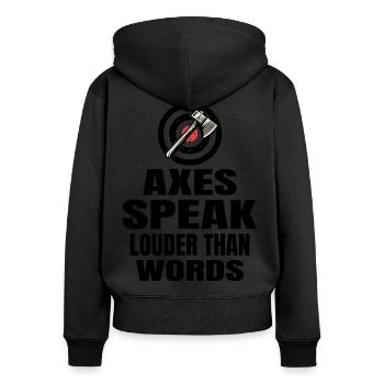 Äxte sagen lauter als Worte Axtwerfen - Frauen Premium Bio Zip Hoodie - Schwarz - Hinten - Julia (174cm)