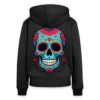 Coeur floral Crâne en sucre – Dia de los Muertos Art - Sweat à capuche zippé Premium bio Femme - noir - Dos - Julia (174cm)