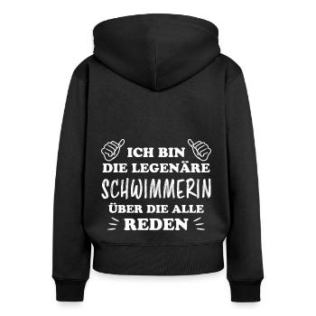 Schwimmerin Lustiger Spruch Fun Schwimmen Geschenk - Frauen Premium Bio Zip Hoodie - Schwarz - Hinten - Julia (174cm)
