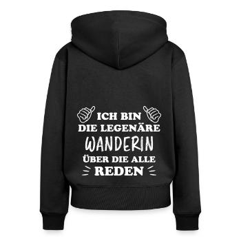 Wanderin Lustiger Spruch Outdoor Wandern Geschenk - Frauen Premium Bio Zip Hoodie - Schwarz - Hinten - Julia (174cm)