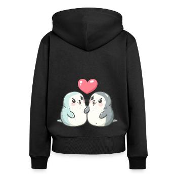 Robbe Tier Paar Liebe - Frauen Premium Bio Zip Hoodie - Schwarz - Hinten - Julia (174cm)