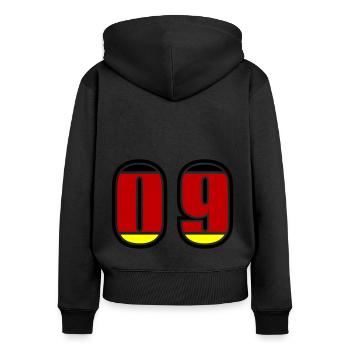 9 Nummer Deutschland Trikot - Frauen Premium Bio Zip Hoodie - Schwarz - Hinten - Julia (174cm)