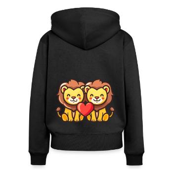 Lion Bande Dessinée Couple Amour - Sweat à capuche zippé Premium bio Femme - noir - Dos - Julia (174cm)