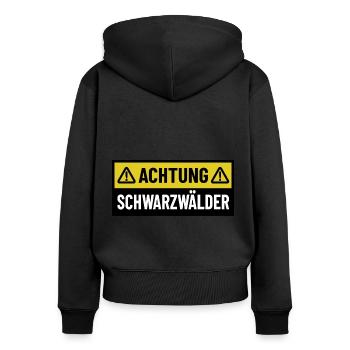 Achtung Schwarzwälder - Regionaler Spruch - Frauen Premium Bio Zip Hoodie - Schwarz - Hinten - Julia (174cm)