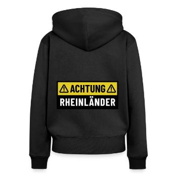 Achtung Rheinländer - Regionaler Spruch - Frauen Premium Bio Zip Hoodie - Schwarz - Hinten - Julia (174cm)