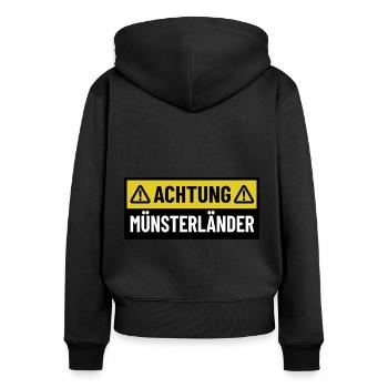 Achtung Münsterländer - Regionaler Spruch - Frauen Premium Bio Zip Hoodie - Schwarz - Hinten - Julia (174cm)