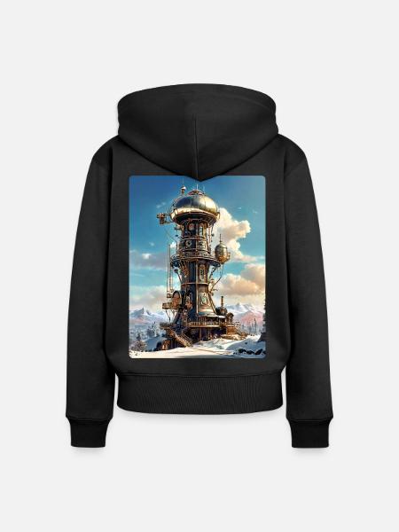 Steampunk Winterlandschaft mit Funkturm 1.10 - Frauen Premium Bio Zip Hoodie - Schwarz