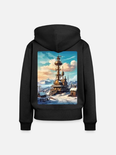 Steampunk Winterlandschaft mit Funkturm 1.16 - Frauen Premium Bio Zip Hoodie - Schwarz