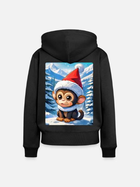 Anime Winterlandschaft Affe 1.3 - Frauen Premium Bio Zip Hoodie - Schwarz
