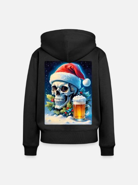 Weihnachten Skull Bier 1.7 - Frauen Premium Bio Zip Hoodie - Schwarz