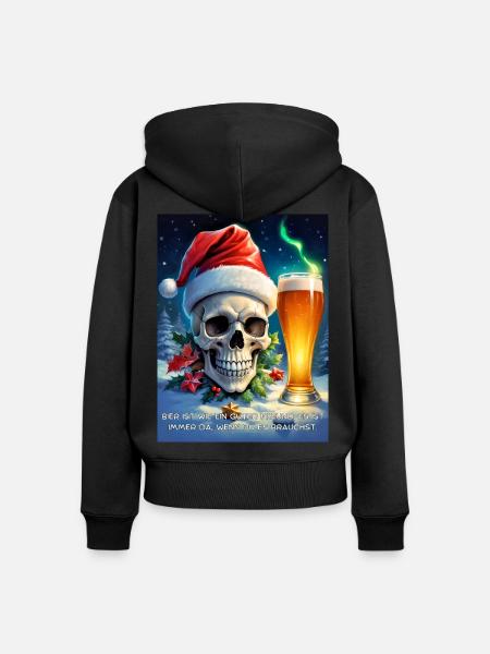 Weihnachten Skull Bier 2.11 - Frauen Premium Bio Zip Hoodie - Schwarz