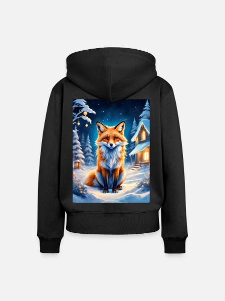 Winterlandschaft Fuchs 1.2 - Frauen Premium Bio Zip Hoodie - Schwarz