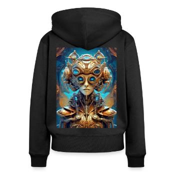 Steampunk Alien 1.6 - Frauen Premium Bio Zip Hoodie - Schwarz - Hinten - Julia (174cm)