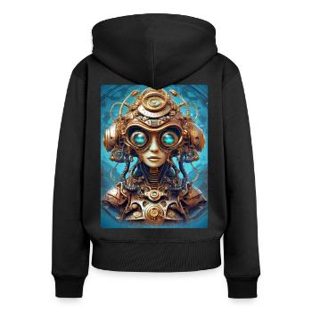 Steampunk Alien 1.2 - Frauen Premium Bio Zip Hoodie - Schwarz - Hinten - Julia (174cm)