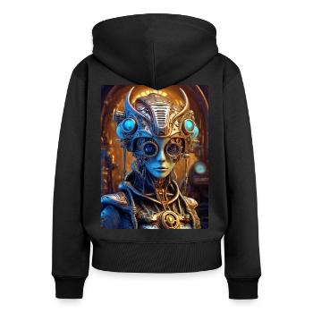 Steampunk Alien 1.19 - Frauen Premium Bio Zip Hoodie - Schwarz - Hinten - Julia (174cm)