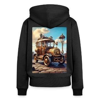 Steampunk Automobile 1.9 - Frauen Premium Bio Zip Hoodie - Schwarz - Hinten - Julia (174cm)