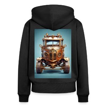Steampunk Automobile 1.2 - Frauen Premium Bio Zip Hoodie - Schwarz - Hinten - Julia (174cm)