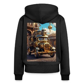 Steampunk Automobile 1.8 - Frauen Premium Bio Zip Hoodie - Schwarz - Hinten - Julia (174cm)