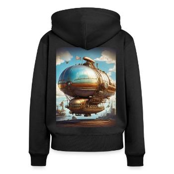 Steampunk Luftschiff 1.4 - Frauen Premium Bio Zip Hoodie - Schwarz - Hinten - Julia (174cm)