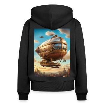 Steampunk Luftschiff 1.7 - Frauen Premium Bio Zip Hoodie - Schwarz - Hinten - Julia (174cm)