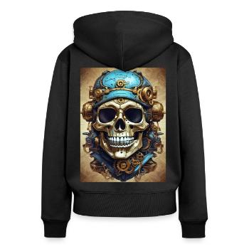 Steampunk Skull 1.7 - Frauen Premium Bio Zip Hoodie - Schwarz - Hinten - Julia (174cm)