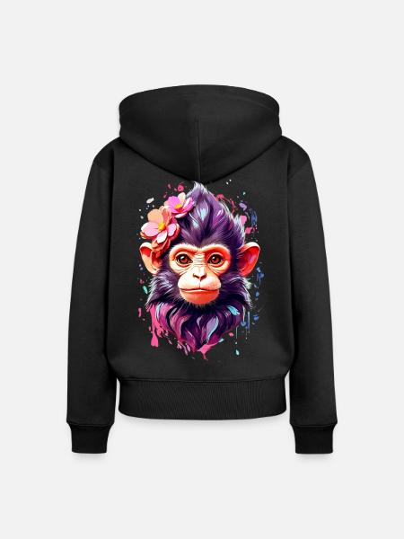 Affe Monkey V1 24 04 - Frauen Premium Bio Zip Hoodie - Schwarz