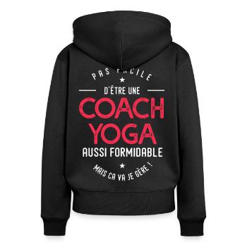 coach Yoga formidable cadeau humour yoga - Sweat à capuche zippé Premium bio Femme - noir - Dos - Julia (174cm)
