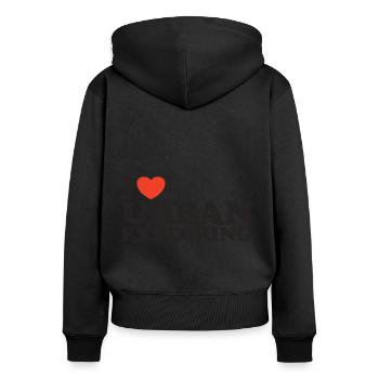I love Urban Exploring Herz Shirt - Frauen Premium Bio Zip Hoodie - Schwarz - Hinten - Julia (174cm)